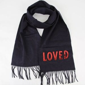 GUCCI Silk/Cashmere "Loved" Sequined Dark Blue Scarf, NWT